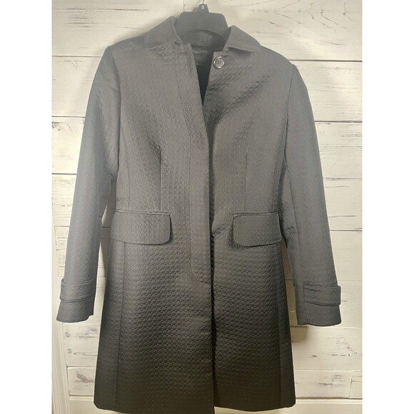 Banana Republic Coat Womens Small Black Textured Jacquard Hidden Button Lined - Picture 1 of 7